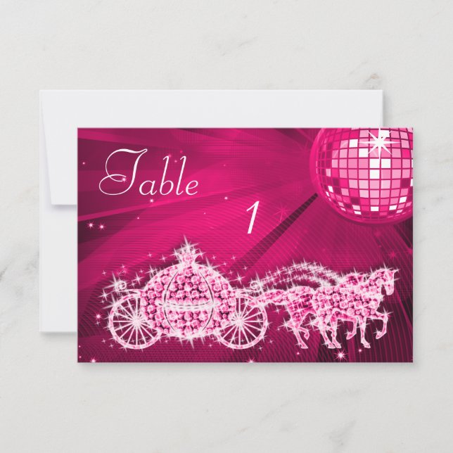 Invitación Bola de Disco, Princesa Carruaje & Caballos Doble  (Anverso)