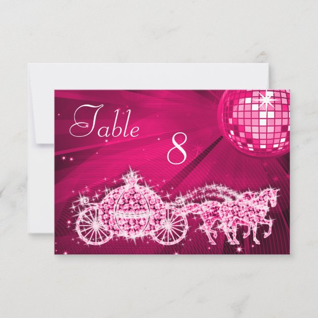 Invitación Bola de Disco, Princesa Carruaje & Caballos Doble  (Anverso)