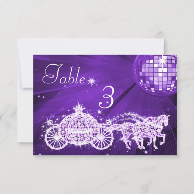 Invitación Bola de Disco, Princesa Carruaje & Caballos Doble  (Anverso)