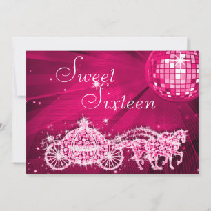 Invitación Bola de Disco, Princesa Carruaje y Caballos Cumple