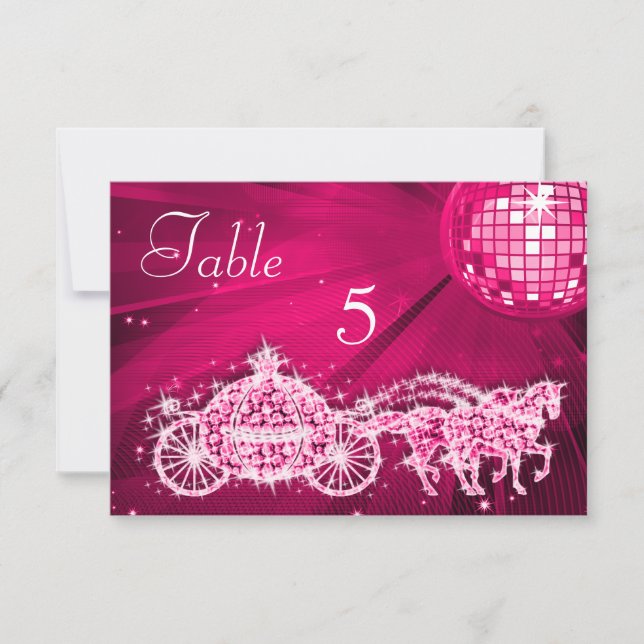 Invitación Bola de Disco, Princesa Carruaje y Caballos Doble  (Anverso)