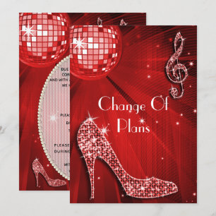 Invitación Bola de Disco Roja y Tacones Cambio de Planes