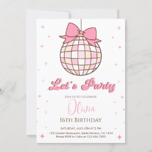 Invitación Bola de Discoteca Adorable Cumpleaños con lazo r