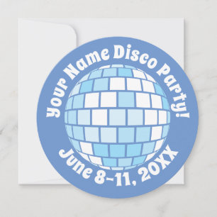 Invitación Bola de discoteca azul retro PERSONALIZADA
