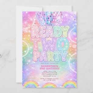 Invitación Bola de Discoteca Brillante Arcoíris Pastel Cumple