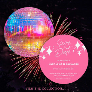 Invitación Bola de Discoteca de Glitter Rosa Chic para Boda -