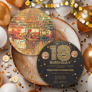Invitación Bola de Discoteca de Oro Negro Cumpleaños 18 Fiest