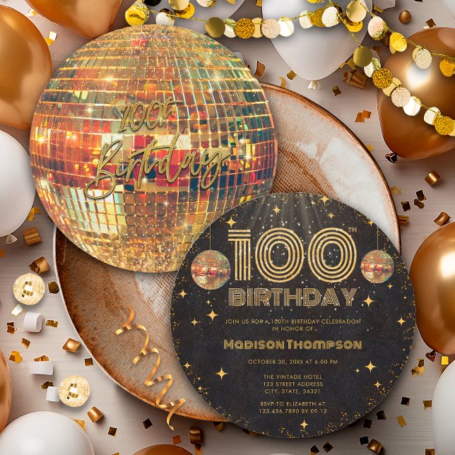 Invitación Bola de Discoteca de Oro Negro Cumpleaños Dorado 1 (Subido por el creador)