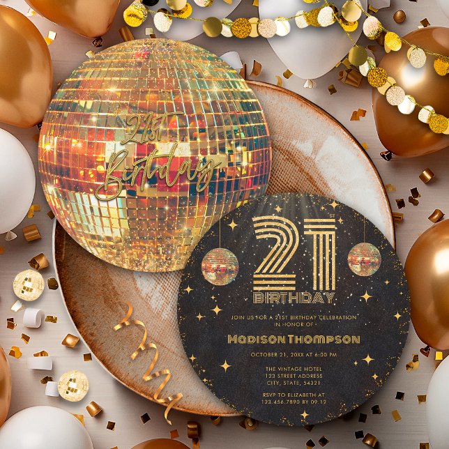 Invitación Bola de Discoteca de Oro Negro Cumpleaños Dorado 2 (Subido por el creador)