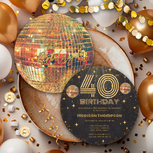 Invitación Bola de Discoteca de Oro Negro Cumpleaños Dorado 4