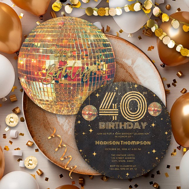 Invitación Bola de Discoteca de Oro Negro Cumpleaños Dorado 4 (Subido por el creador)