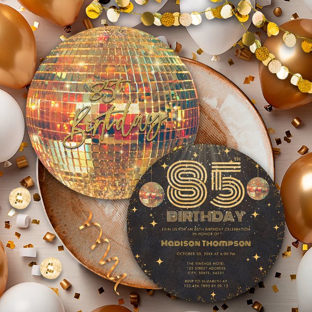 Invitación Bola de Discoteca de Oro Negro Cumpleaños Dorado 8 (Subido por el creador)