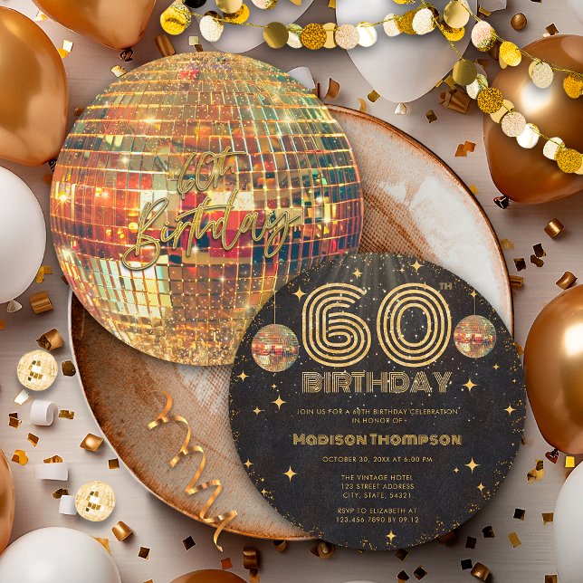 Invitación Bola de Discoteca de Oro Negro Cumpleaños Dorado F (Subido por el creador)