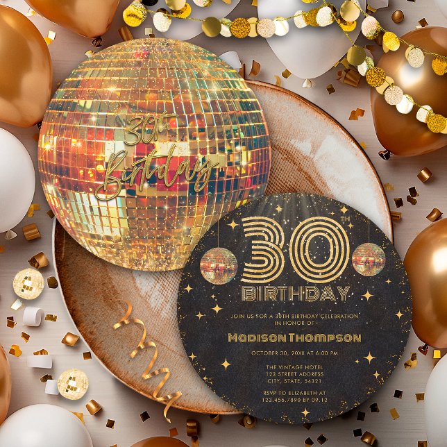 Invitación Bola de Discoteca de Oro Negro Cumpleaños Dorado F (Subido por el creador)