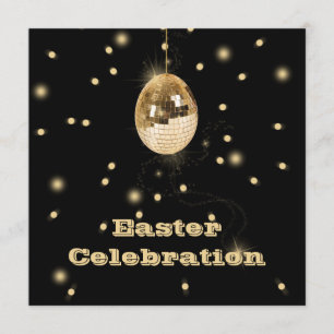 Invitación Bola de discoteca feliz del oro de Pascua