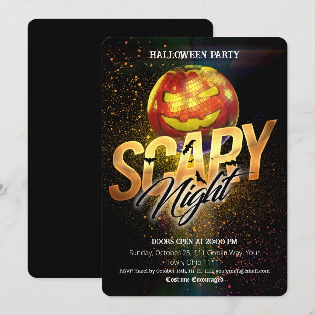 Invitación Bola de Discoteca Jack O Lantern Halloween Noche d (Anverso / Reverso)