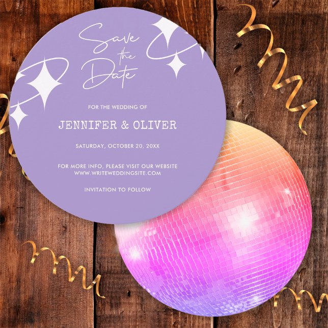 Invitación Bola de Discoteca Lavanda Retro para Boda - Salva  (Front/Back)