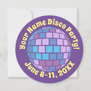 Invitación Bola de discoteca morada retro PERSONALIZADA