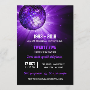 Invitación Bola de discoteca púrpura