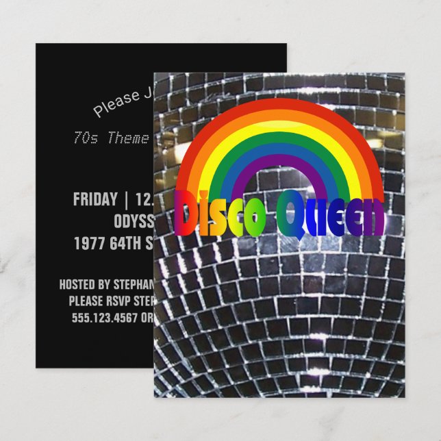 Invitación Bola de discoteca retra del fiesta 70s del baile (Anverso / Reverso)