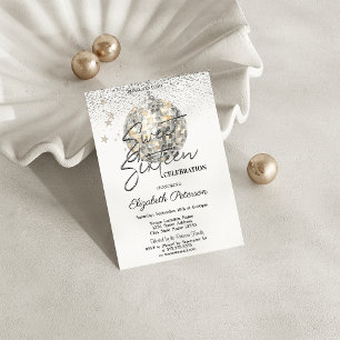 Invitación Bola de Discoteca Retro Dulces 16