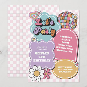 Invitación Bola de discoteca retro pastel y cumpleaños de mar