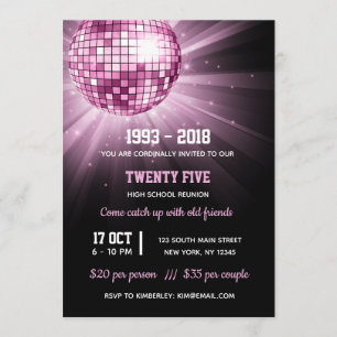Invitación Bola de discoteca rosa