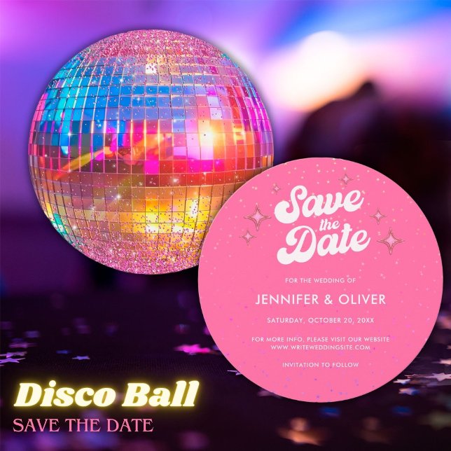 Invitación Bola de Discoteca Rosa Caliente Groovy Boda Salva  (Subido por el creador)