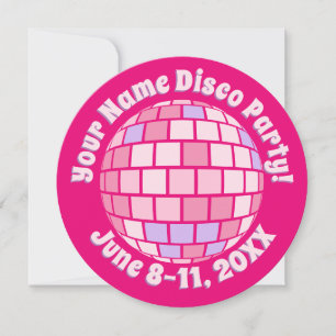 Invitación Bola de Discoteca Rosa Retro PERSONALIZADA