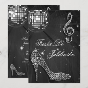 Invitación Bola de discoteca, tacones brillantes Jubilación