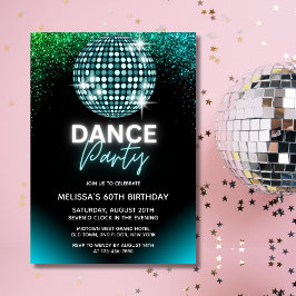 Invitación Bola de Discoteca Turquesa con Brillo Fiesta de Cu