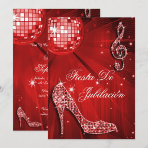 Invitación Bola de Discoteca y Tacones Brillantes Jubilación