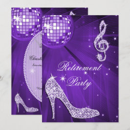 Invitación Bola de Discoteca y Tacones Brillantes Retiro Lila