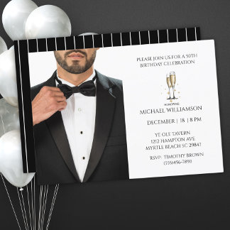 Invitación Bola de esmoquín negro masculino de 50 años