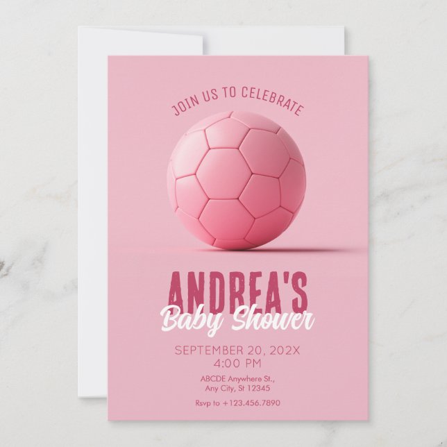Invitación Bola de fútbol rosa (Anverso)