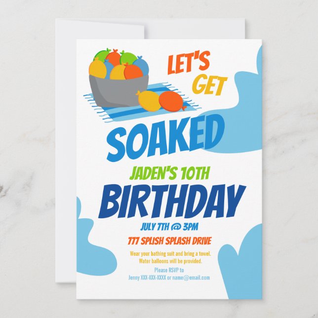 Invitación Bola de globos de agua Fiestas niños Aniversario d (Anverso)