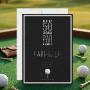 Invitación Bola de Golf Elegante Negra y Blanca Cumpleaños 50