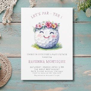 Invitación Bola de Golf Mínima Floral Baby Shower Par-Tee