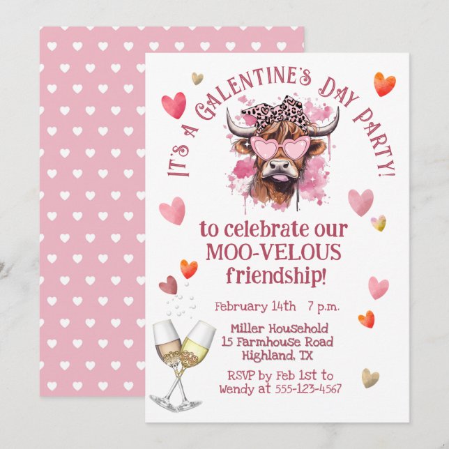 Invitación Bola de Hereford en el Día de Galentine (Anverso / Reverso)