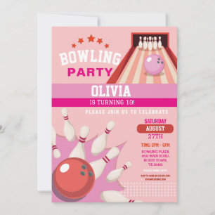 Invitación Bola de huelga diversión Bowl Chicas rosados Cumpl