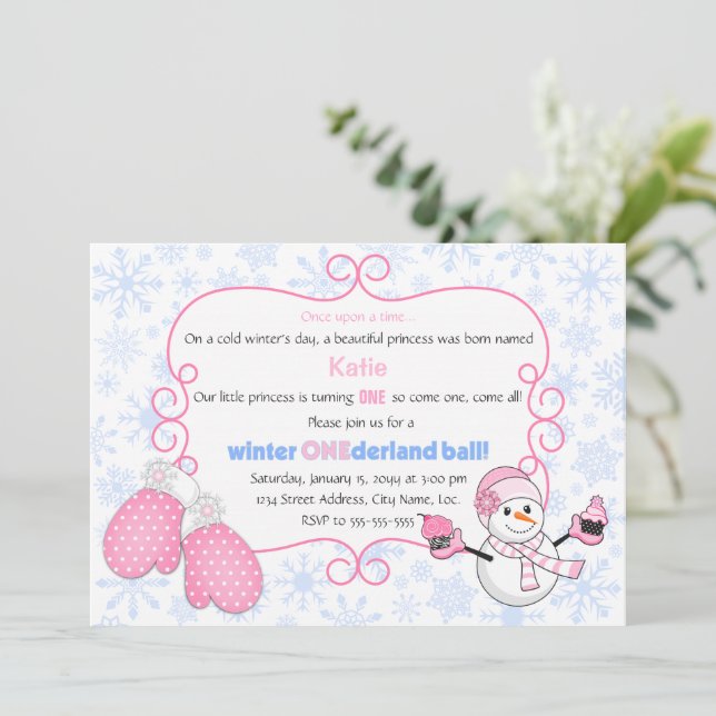 Invitación Bola de Invierno de Onederland Cumpleaños (Anverso de pie)