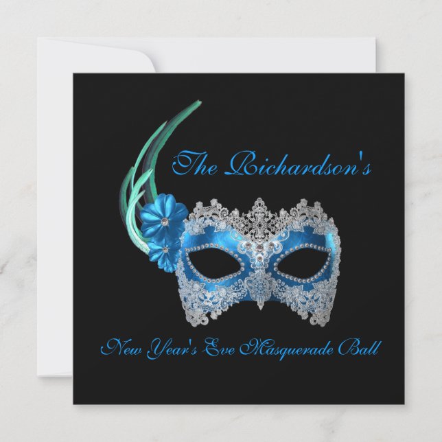 Invitación "Bola de la mascarada de Año Nuevo" - Máscara Azul (Anverso)