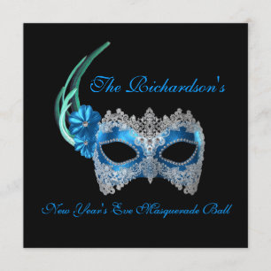 Invitación "Bola de la mascarada de Año Nuevo" - Máscara Azul