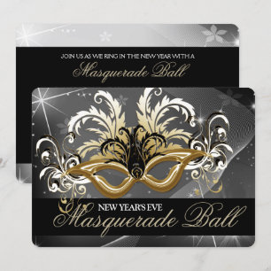 Invitación Bola de la Mascarada de Año Nuevo Oro