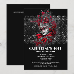 Invitación Bola de Mascarada cumpleaños máscara veneciana ros