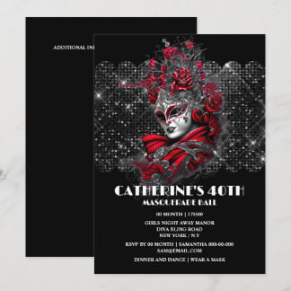 Invitación Bola de Mascarada cumpleaños máscara veneciana ros
