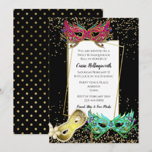 Invitación Bola de mascarada festiva del dulce 16
