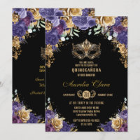 Bola de Mascarada Floral de Oro Púrpura Quinceañer
