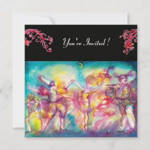 Invitación BOLA DE MASQUERADE, flores rojas, papel de fieltro