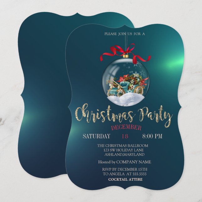 Invitación Bola de Navidad, Coche Retro, Compañía Verde de Na (Anverso / Reverso)